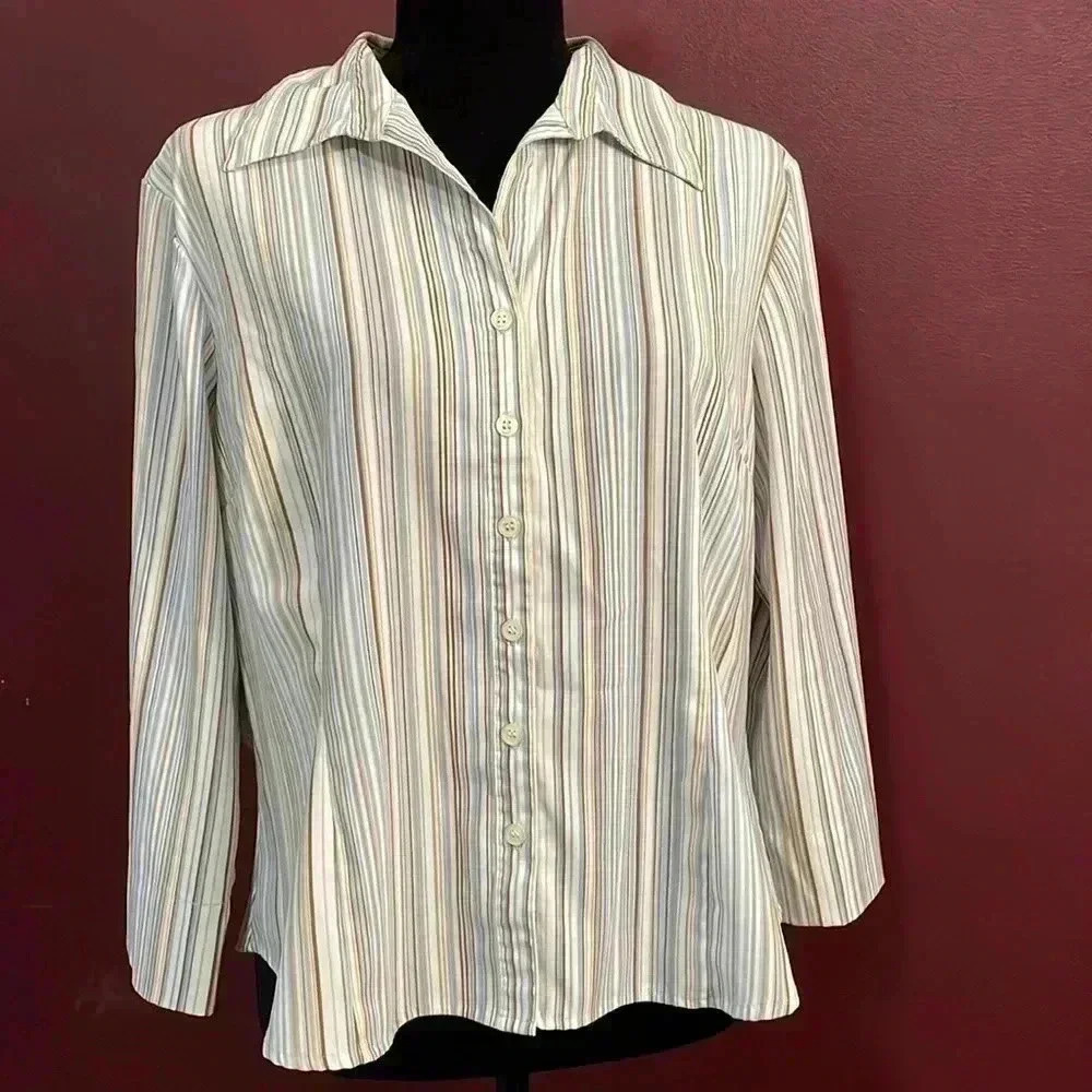 Fred David Stretch Striped Size Large Blouse